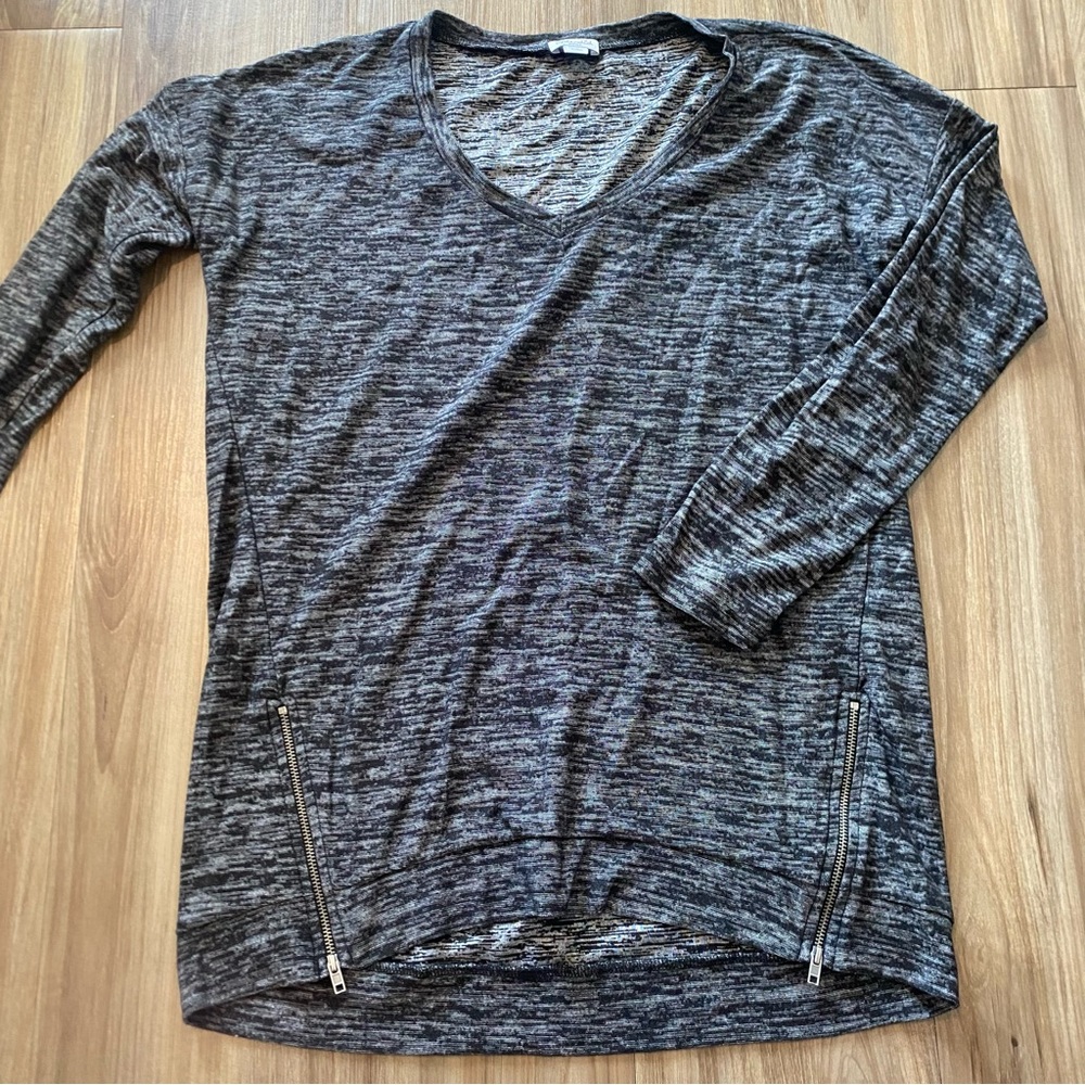Splendid Heathered Grey Black Long Sleeve Top size S